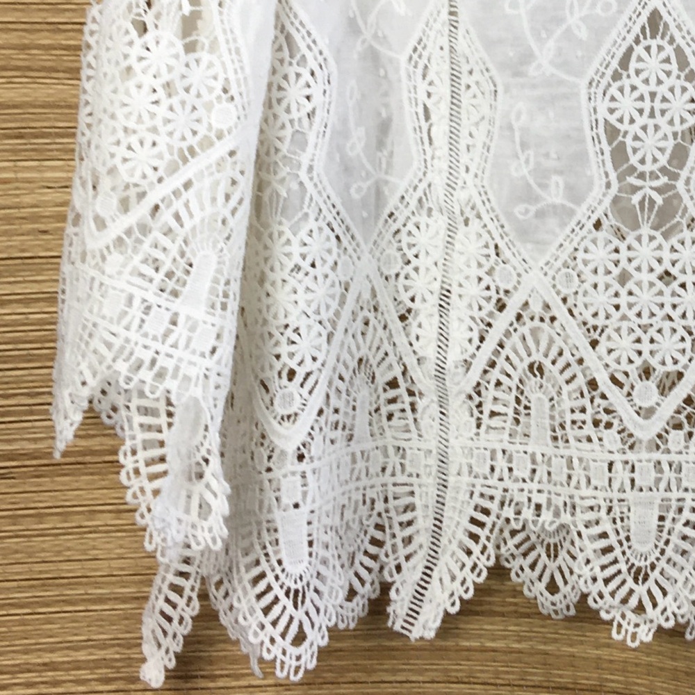 SUB00 Australia 100% Cotton Lace Butterfly Sleeve Top Blouse Size L - Picture 5 of 11